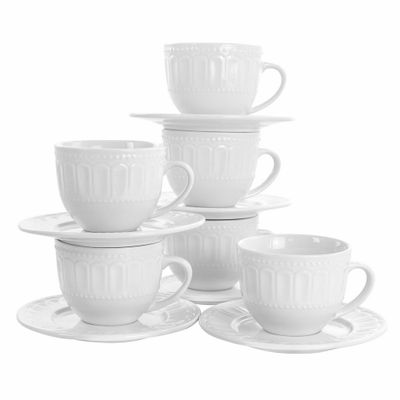 10oz 6pk Porcelain Charlotte Mug Set White - Elama: Coffee & Tea Cups, Microwave & Dishwasher Safe, Service for 6