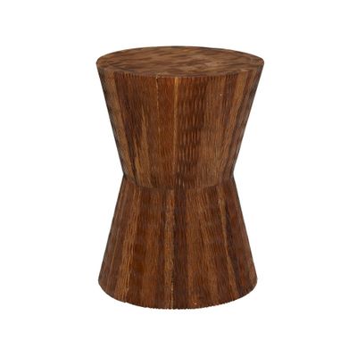 Coastal Teak Wood Geometric Accent Stool Brown - Olivia & May: Nautical Unupholstered Round Bench