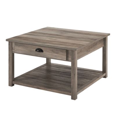 June Rustic Farmhouse Square Coffee Table with Storage, Metal Accents - Saracina Home