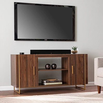 Farnsmet TV Stand for TVs up to 56 with Storage Brown/Gold - Aiden Lane: Media Console Table, Zinc Alloy Hardware