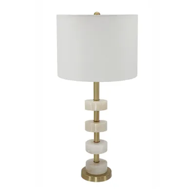 13x27 Thelrin Alabaster and Gold Table Lamp with Fabric Drum Shade - A&B Home