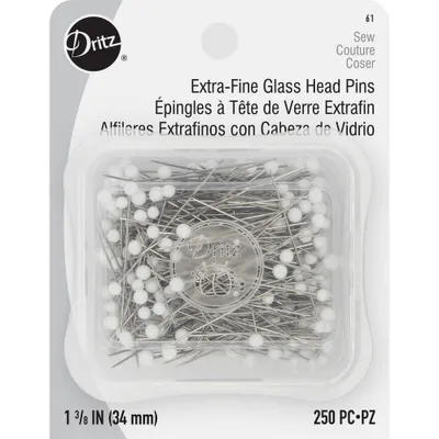 Dritz 250ct 1-3/8 Glass Head Pins Extra Fine White: Metal Straight Sewing Pins & Needles, Multipurpose, 2.1 Length