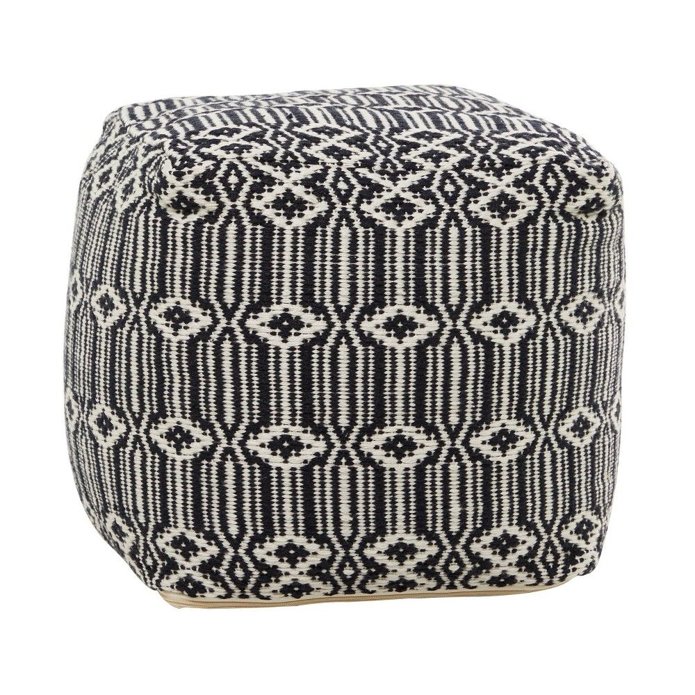 Olivia & May Bohemian cotton Pouf Black - Olivia & May | The Market Place