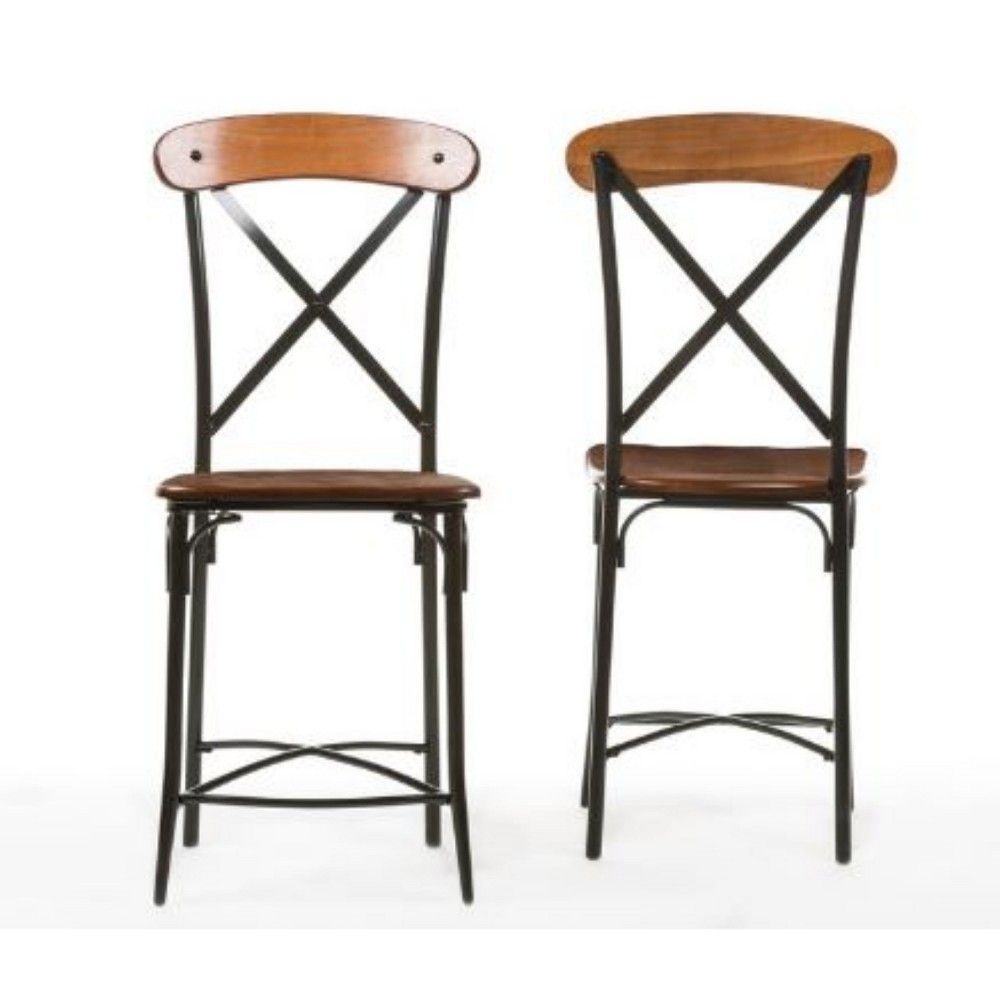 Baxton Studio Broxburn Light Brown Wood & Metal Bar Stool - Set of 2 Baxton Studio Broxburn Light Brown Wood & Metal Bar Stool - Set of 2