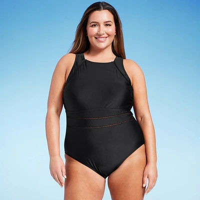 Womens High Neck Medium Coverage One Piece Swimsuit