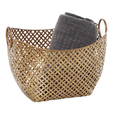 16.75x11.5 Large Gold Metal Basket - Olivia & May: Contemporary Iron Wire Basket for Blankets, Floor Decor