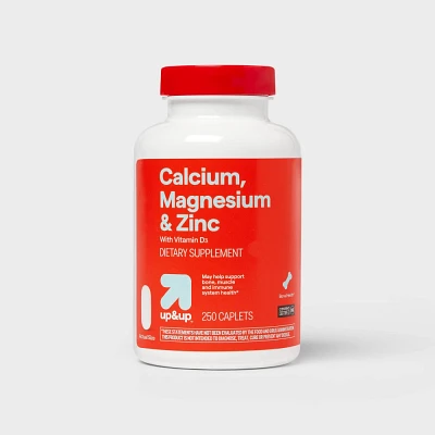 Calcium Magnesium & Zinc Dietary Supplement Coated Caplets - 250ct - up&up