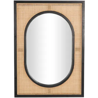 42x30 Rattan Wall Mirror with Black Accent Frames Brown - Olivia & May: Bohemian Vanity, Wall-Mounted