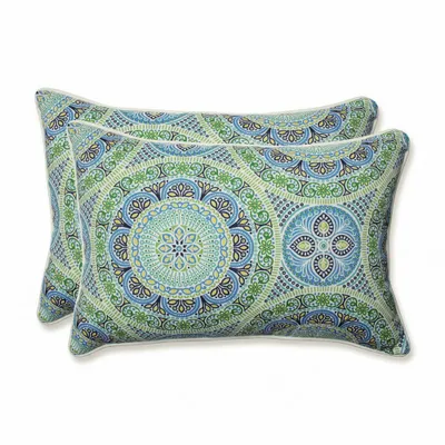 16.5x24.5 Delancy Lagoon 2pc Outdoor/Indoor Rectangular Throw Pillows Blue - Pillow Perfect: Weather-Resistant Decorative Lumbar Pillow Set