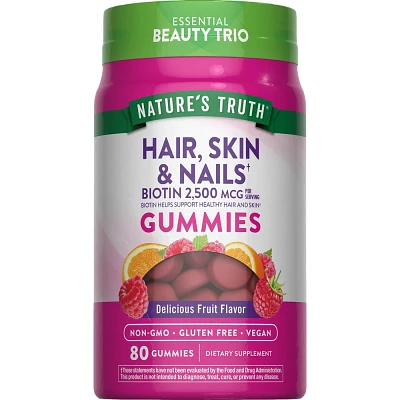 Natures Truth Hair, Skin & Nails with Biotin Vegan Gummies - Natural Fruit - 80ct