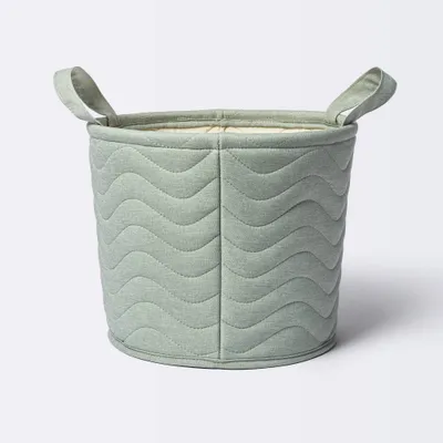 Quilted Fabric Medium Round Storage Basket - Green - Cloud Island