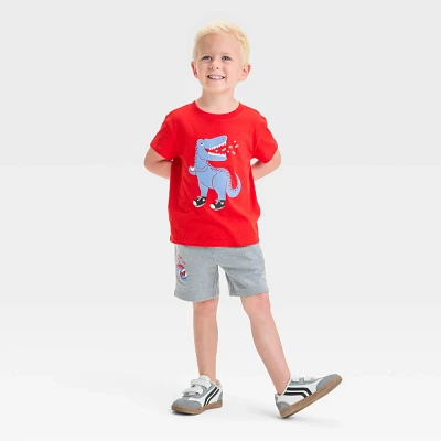 Toddler Boys Valentines Day Dino Graphic Short Sleeve T-Shirt and French Terry Shorts Set