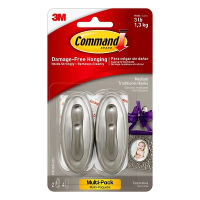 Command Medium Sized Traditional Decorative Hooks Nickel