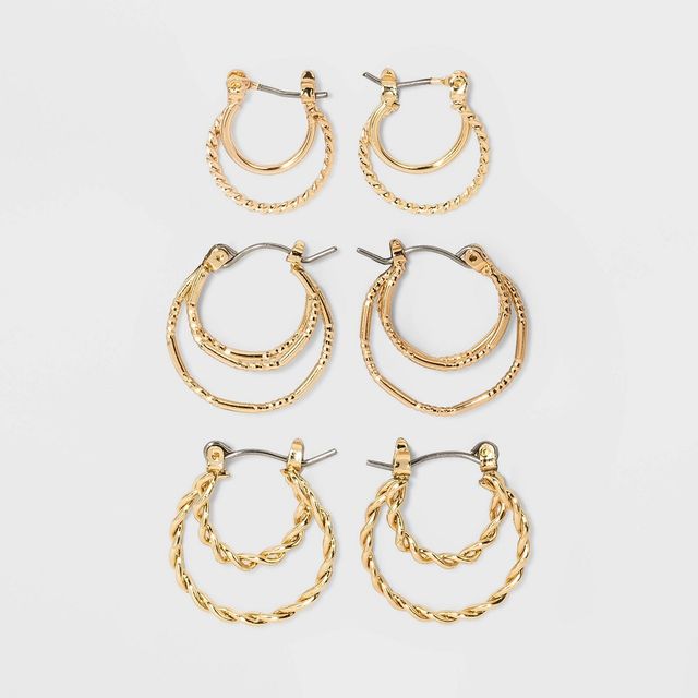 Click Top Faux Duo Hoop Earring Set 3pc - Wild Fable