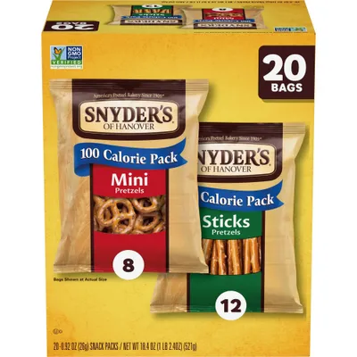 Snyders of Hanover Pretzels Minis and Sticks 100 Calorie Packs Variety Pack - 20ct