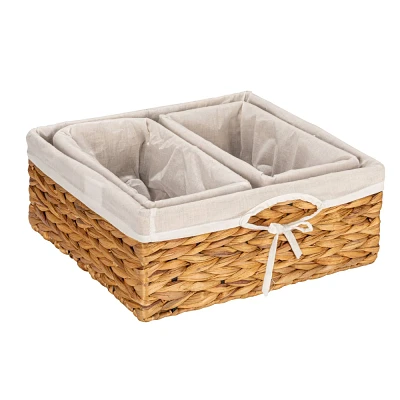 Household Essentials Wicker Basket Set 3pc 1 Large and 2 Small Water Hyacinth Baskets for Storage and Organization