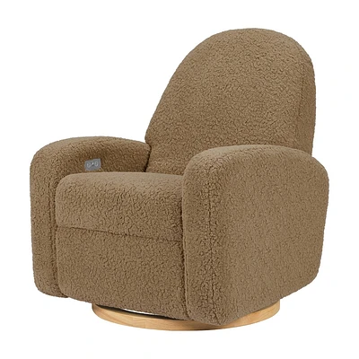 Babyletto Nami Glider Recliner with Electronic Control and USB in with Light Wood Base Swivel Glider Chair