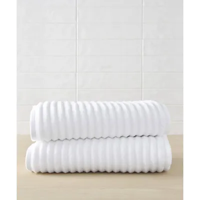 2pc Mason Low Twist Ribbed Bath Towel Set White - Blue Loom: Heavyweight Cotton, Machine Washable