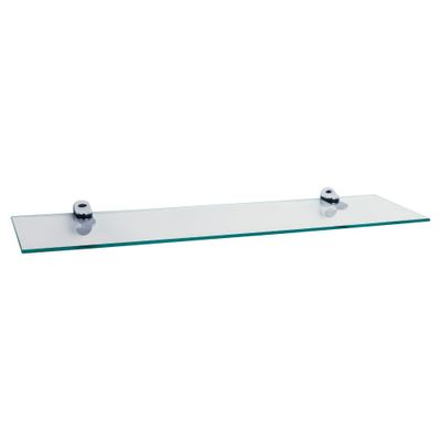 24 x 6 Glass Floating Shelf with Brackets Clear/Silver - Danya B.: Wall Mounted, Tempered, Bathroom Compatible