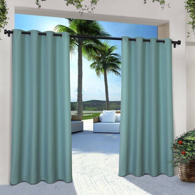 Set of 2 (96x54) Solid Cabana Grommet Top Light Filtering Curtain Panel Teal - Exclusive Home: Weather-Resistant, Polyester