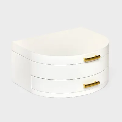 Half Crescent Lacquer Organizer Jewelry Box - A New Day White