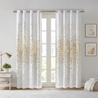 Intelligent Design Blackout Kendra Metallic Animal Print Curtain Panel White/Gold: Energy Efficient, Luxury Decor