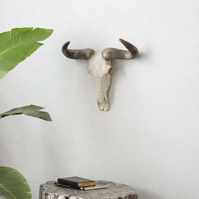 Polystone Cow Skull Wall Decor White - Olivia & May: Farmhouse Style, Carved Animal Art, Vertical Sculpture