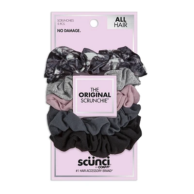 scnci No Damage Scrunchies - Pink/Greys - All Hair - 5pk