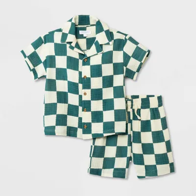 Grayson Mini Toddler Boys Short Sleeve Checkered Button-Down Shorts Set