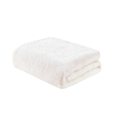50x60 Sienna Solid Premium Faux Fur Throw Blanket Ivory - Madison Park