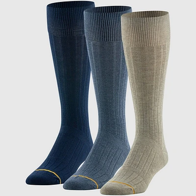 Goldtoe Signature Collection Men Fit Rib Crew Sock 3pk - Navy Blue/Blue Denim/Khaki 6-12.5