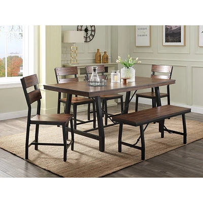 Acme Furniture 72 Mariatu Dining Table Oak/Black Finish: Trestle Base, Seats 6, Wood Composite