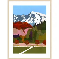 31 x 41 Autumn leaves and Snow Mountains by Hiroyuki Izutsu Wood Framed Wall Art Print - Amanti Art