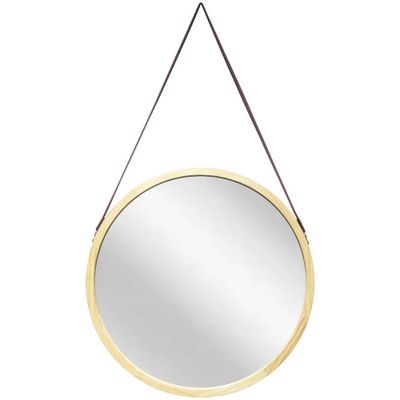 16 Pinewood Farmhouse Round Hanging Wall Mirror with Frame Leather Strap - Infinity Instruments: Modern Decor, No Assembly Required