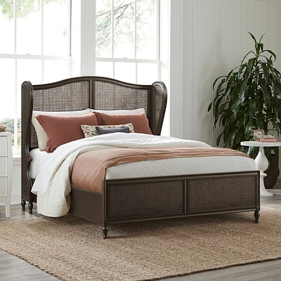 Hillsdale Furniture  Sausalito Wood and Cane Bed Oiled Bronze: Farmhouse Style, Wingback Headboard Design