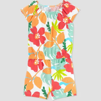 Carters Just One You Toddler Girls Tropical Floral Romper - Red/Blue/Orange