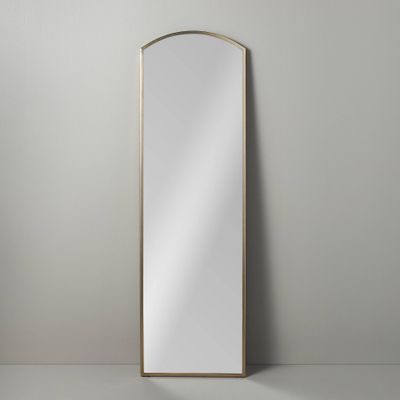 Arched 19x64 Rectangular Metal Leaning Floor Mirror Brass - Hearth & Hand with Magnolia: Vintage-Inspired, Wall Secure