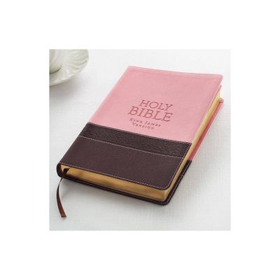 KJV Large Print Lux-Leather Brown/Pink - (Leather Bound)