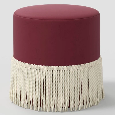 Drum Ottoman with Fringe in