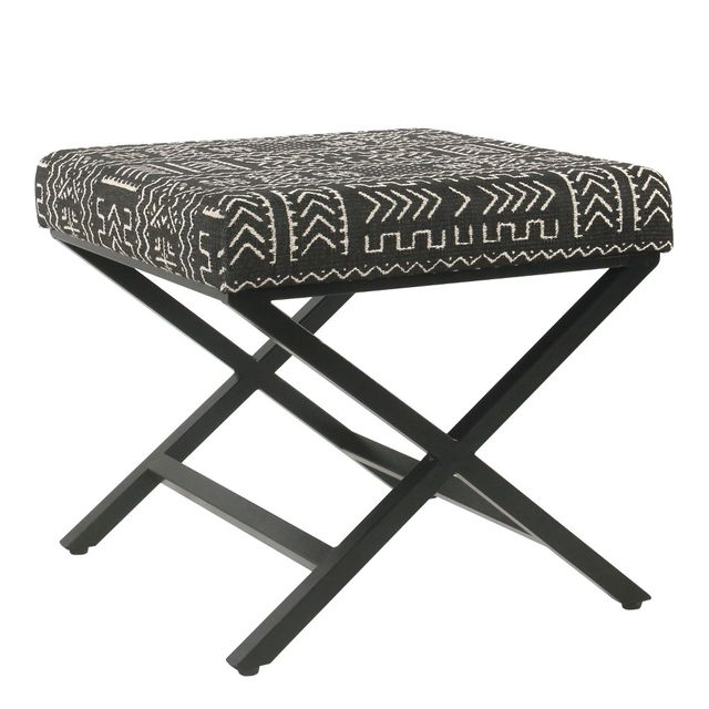 Modern Metal X Base Ottoman  - HomePop: Upholstered Footstool, Plywood & Metal Frame, No Assembly Required