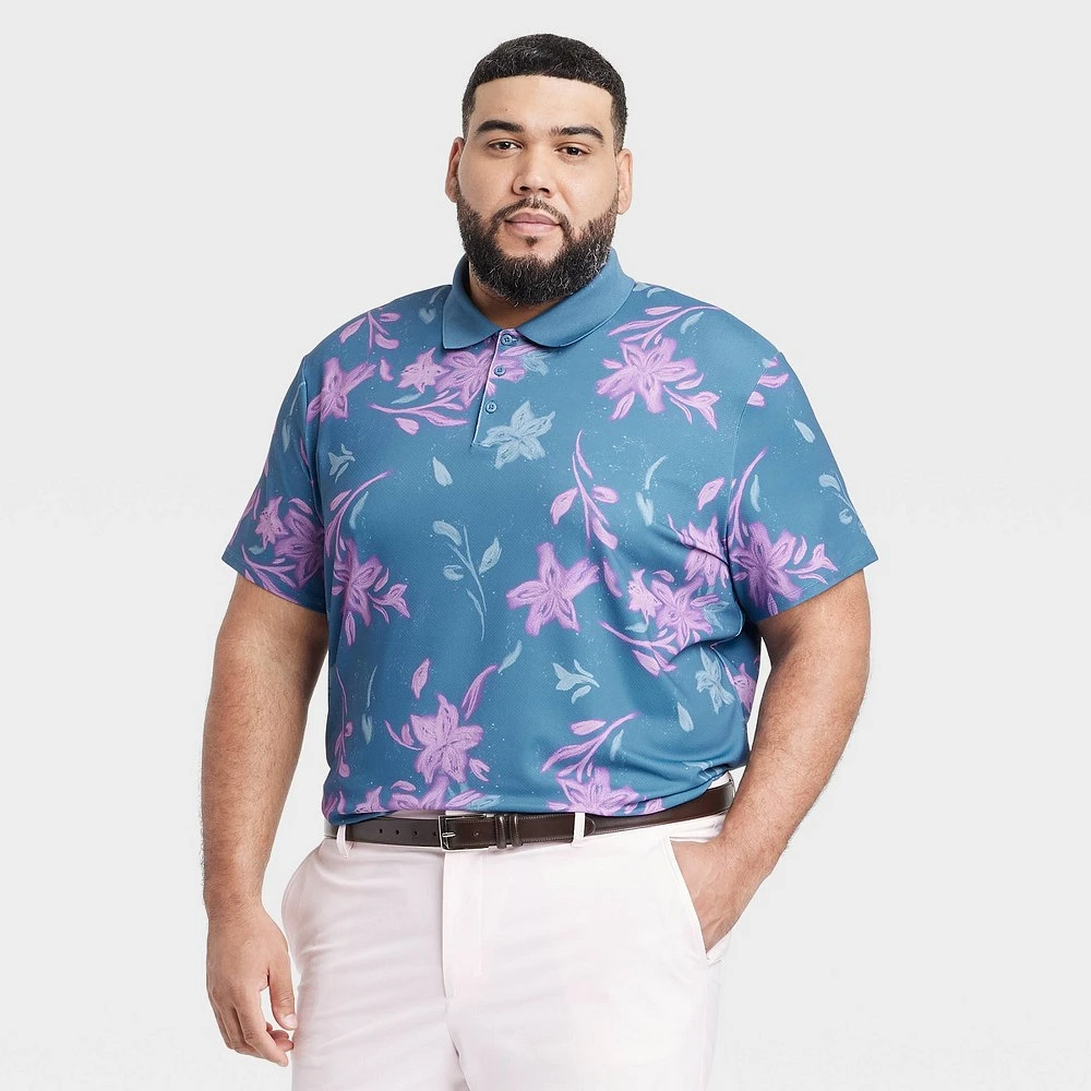 Men Big Floral Print Textured Polo Shirt