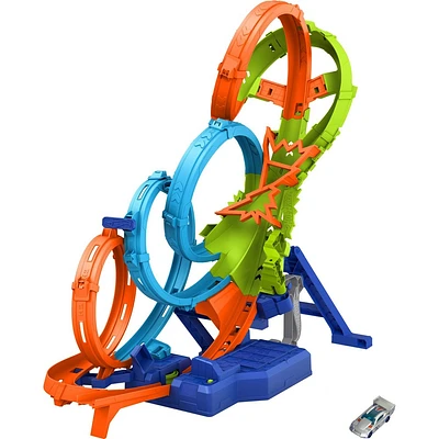 Hot Wheels Action 4-Loop Crash Out Track Set with Motorized Booster and Toy Car - 1:64 Scale