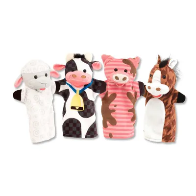 Melissa & Doug Farm Friends Hand Puppets (Set of 4) - Cow, Horse, Sheep, and Pig