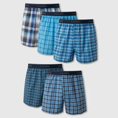 Hanes Mens Woven Plaid Boxers 5pk