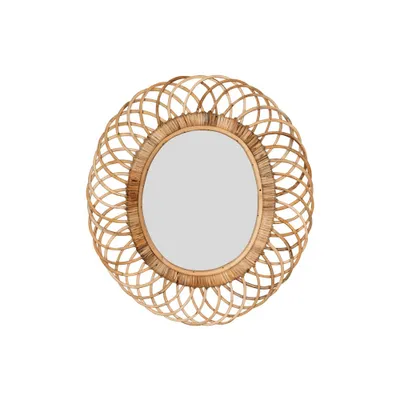 Oval Woven Bamboo Wall Mirror Brown - Storied Home