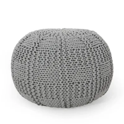 Christopher Knight Home Hortense Modern Knitted Cotton Round Pouf : Upholstered, No Assembly Required, 300 lbs Capacity