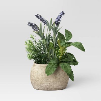 Artificial Herb Dish Garden in Pot Green/Purple - Threshold designed with Studio McGee: Faux Mixed Herbs