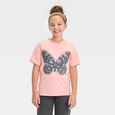 Girl Short Sleeve Butterfly Overized Boxy Graphic T-Shirt