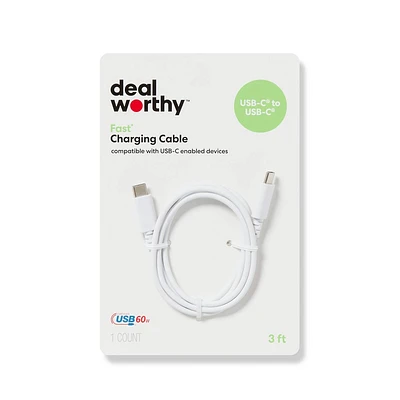 3 USB-C to USB-C Charging Cable - dealworthy White