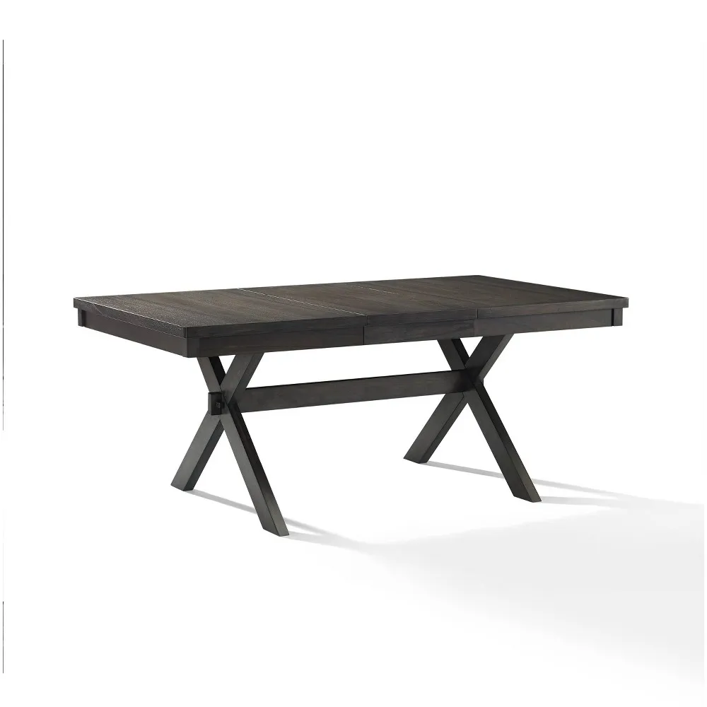 Crosley Hayden Extendable Dining Table Slate: Rustic Farmhouse Style, Seats 8 with Leaf, MDF & Rubberwood